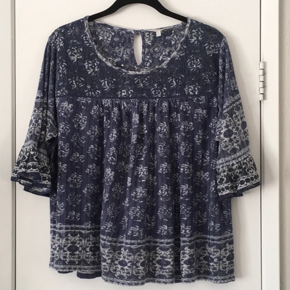 Lucky peasant blouse blue batik Sz XL